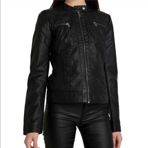 ASOS - NEW LOOK - Faux Leather Puff Sleeve Zip Jacket with Stretch Bodice - Picture 1 of 13